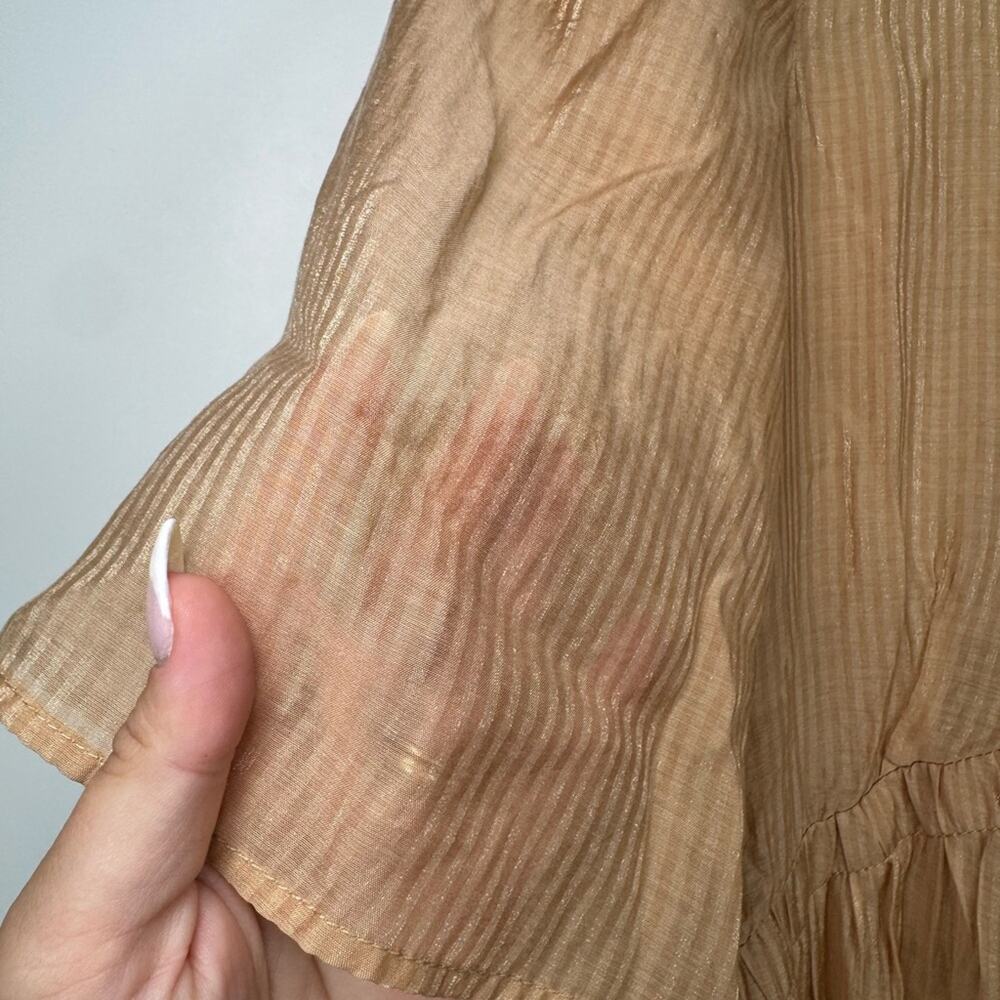 EN SAISON Dee Dee Striped Babydoll Asymmetric Tiered Mini Dress Khaki Medium NWT - Picture 6 of 10